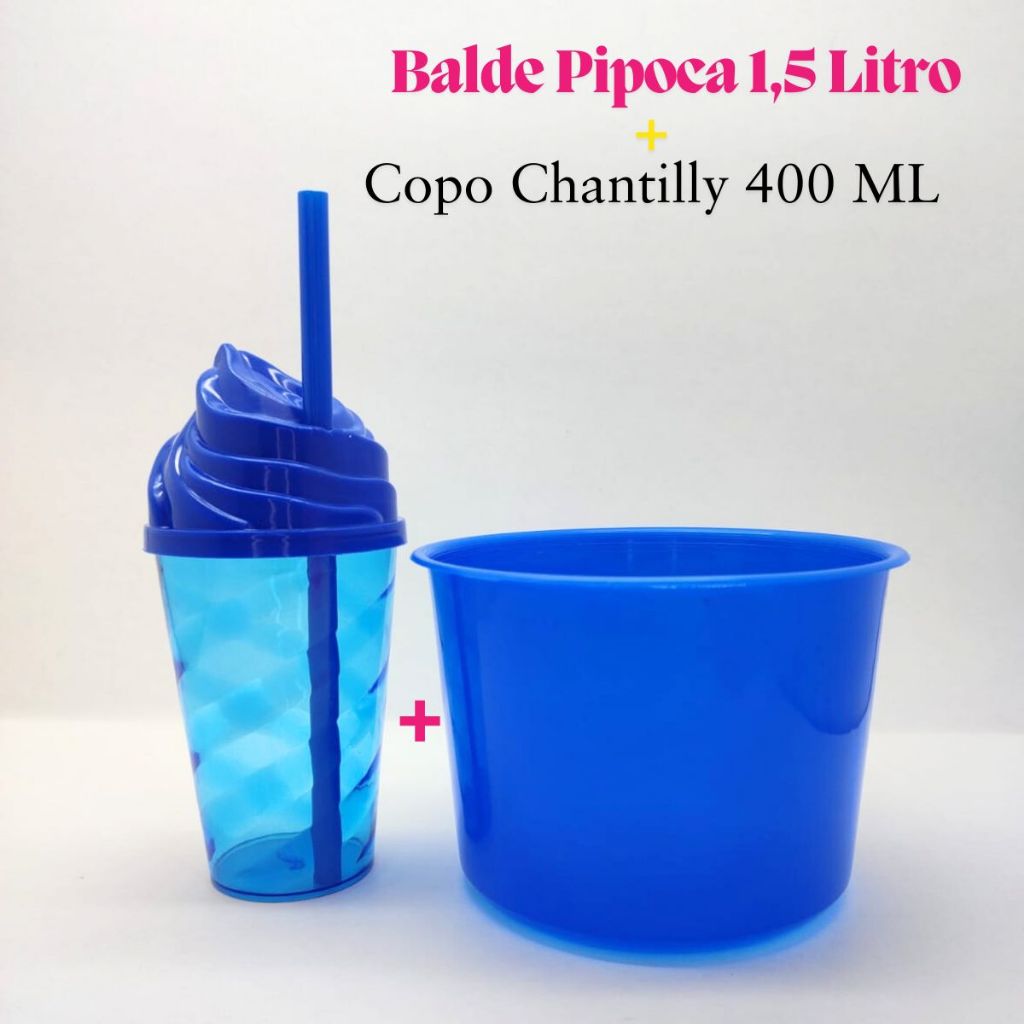 Kit Cineminha Lembrancinha 20 Balde Pipoca 1,5 L+ 20 Copo Chantily 400 ML Aniversario Festa Evento