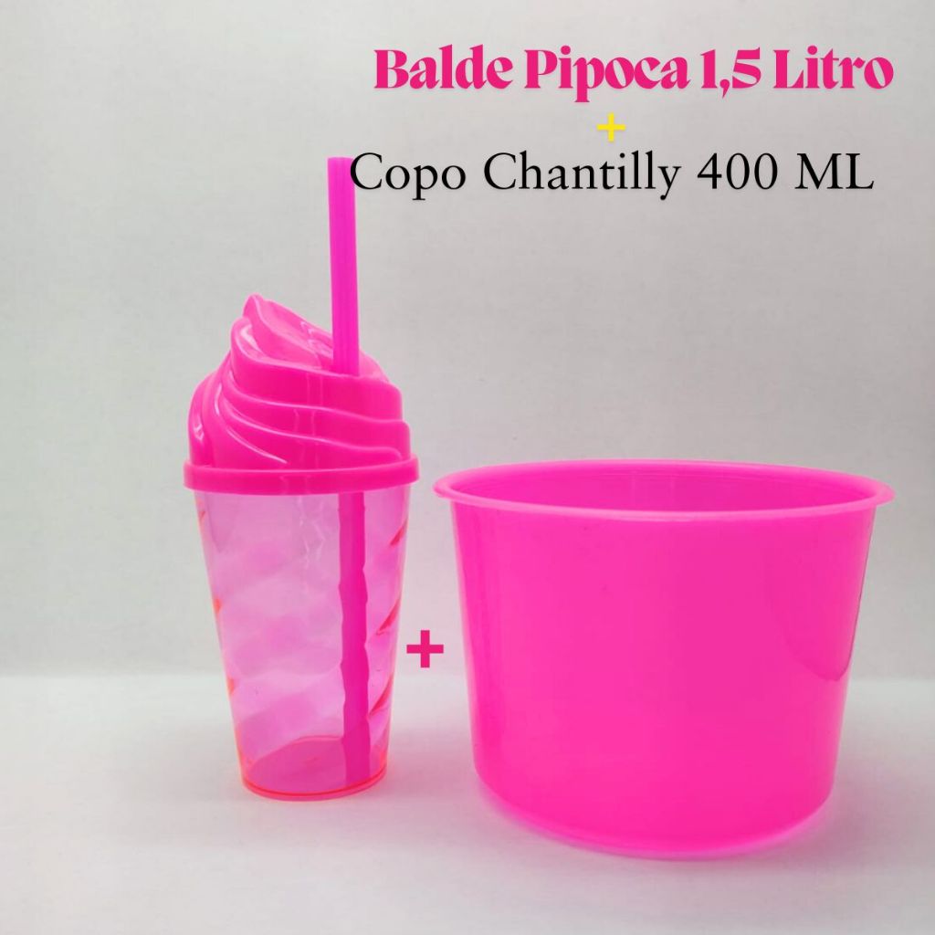 Kit Cineminha Lembrancinha 20 Balde Pipoca 1,5 L+ 20 Copo Chantily 400 ML Aniversario Festa Evento