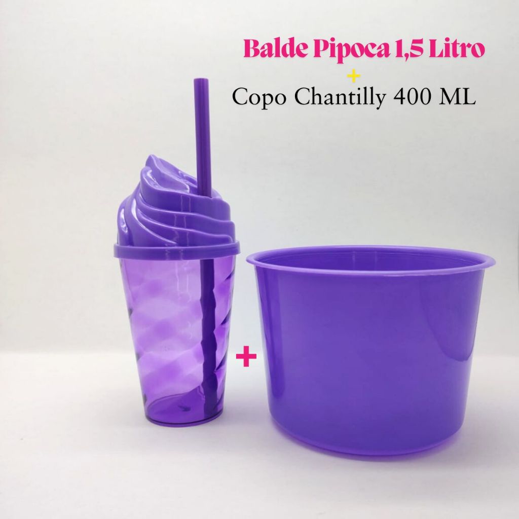 Kit Cineminha Lembrancinha 20 Balde Pipoca 1,5 L+ 20 Copo Chantily 400 ML Aniversario Festa Evento