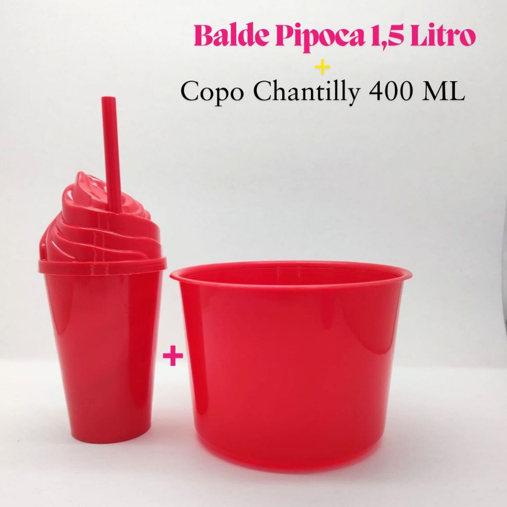 Kit Cineminha Lembrancinha 20 Balde Pipoca 1,5 L+ 20 Copo Chantily 400 ML Aniversario Festa Evento