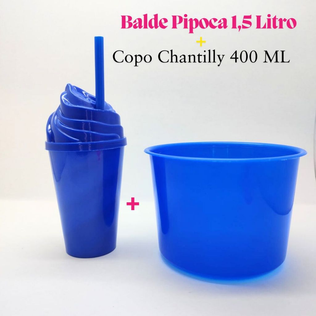 Kit Cineminha Lembrancinha 20 Balde Pipoca 1,5 L+ 20 Copo Chantily 400 ML Aniversario Festa Evento