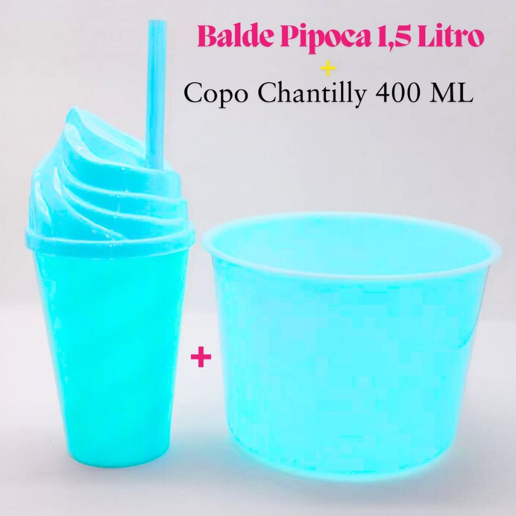 Kit Cineminha Lembrancinha 20 Balde Pipoca 1,5 L+ 20 Copo Chantily 400 ML Aniversario Festa Evento