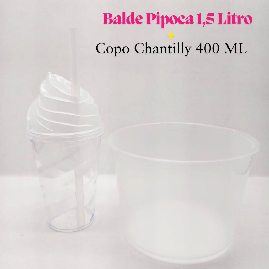 Kit Cineminha Lembrancinha 20 Balde Pipoca 1,5 L+ 20 Copo Chantily 400 ML Aniversario Festa Evento