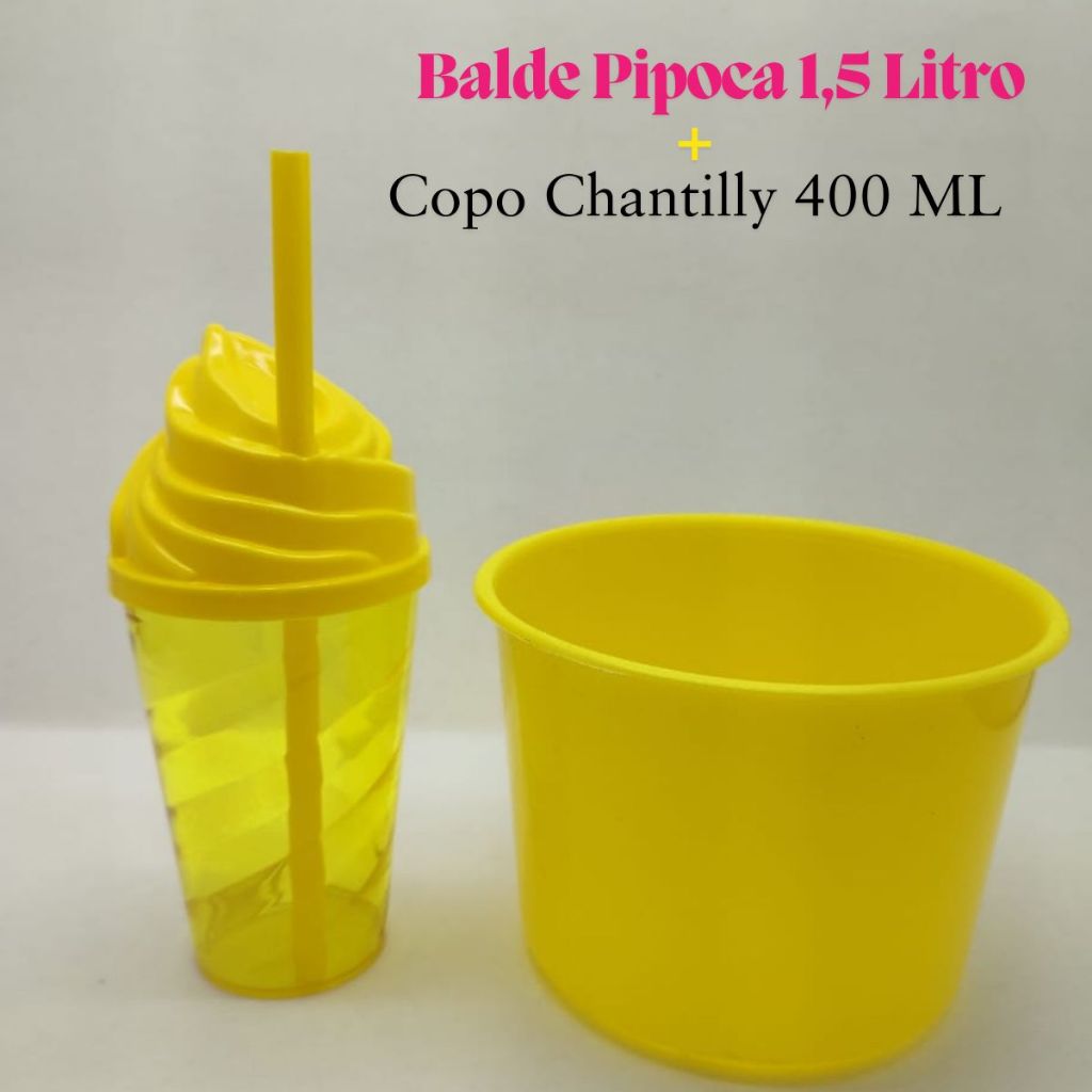 Kit Cineminha Lembrancinha 20 Balde Pipoca 1,5 L+ 20 Copo Chantily 400 ML Aniversario Festa Evento
