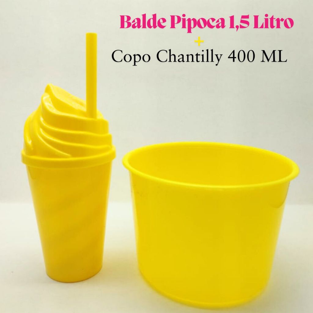 Kit Cineminha Lembrancinha 20 Balde Pipoca 1,5 L+ 20 Copo Chantily 400 ML Aniversario Festa Evento