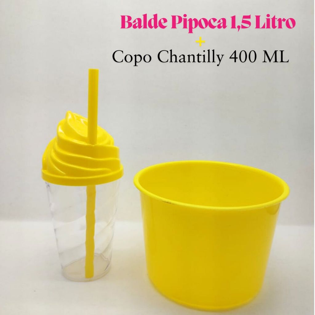 Kit Cineminha Lembrancinha 20 Balde Pipoca 1,5 L+ 20 Copo Chantily 400 ML Aniversario Festa Evento