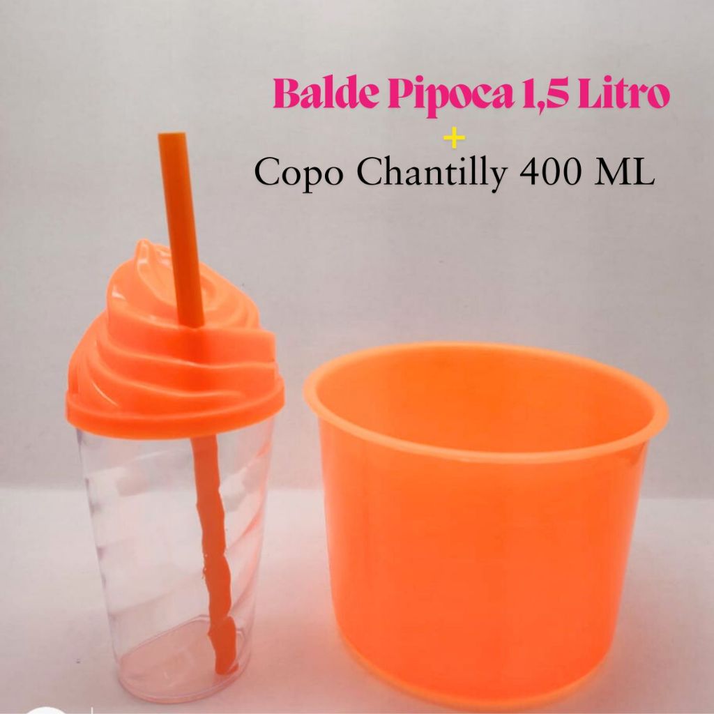 Kit Cineminha Lembrancinha 20 Balde Pipoca 1,5 L+ 20 Copo Chantily 400 ML Aniversario Festa Evento