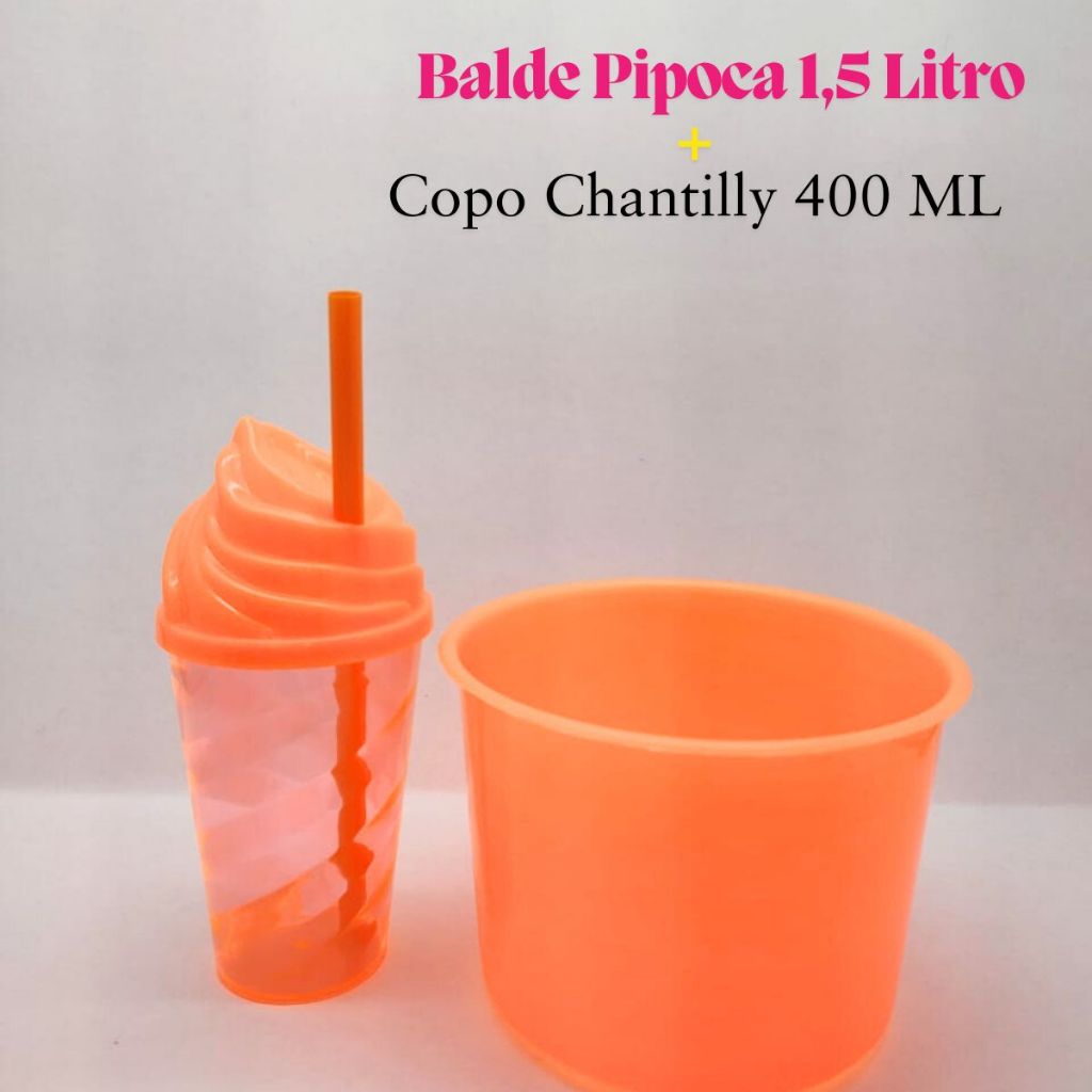 Kit Cineminha Lembrancinha 20 Balde Pipoca 1,5 L+ 20 Copo Chantily 400 ML Aniversario Festa Evento