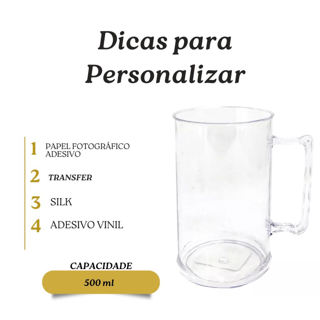 Kit 10 Caneca de Chopp 500 Ml Acrílica Para Personalizar Lembrancinha Para Transfer