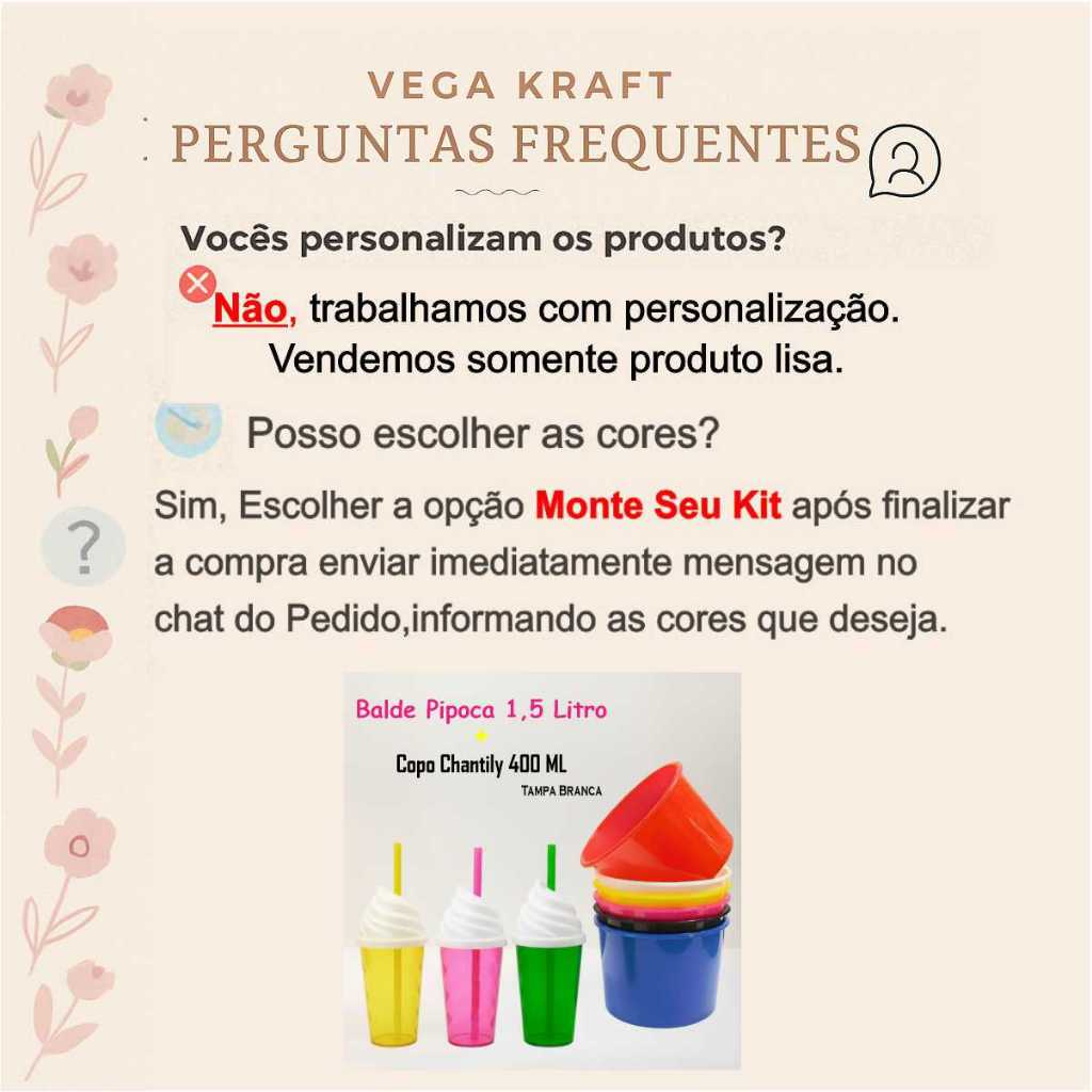 Kit Lembrança 15 Balde Pipoca 1,5 L+ 15 Copo Twister Tampa Chantily 400 ML