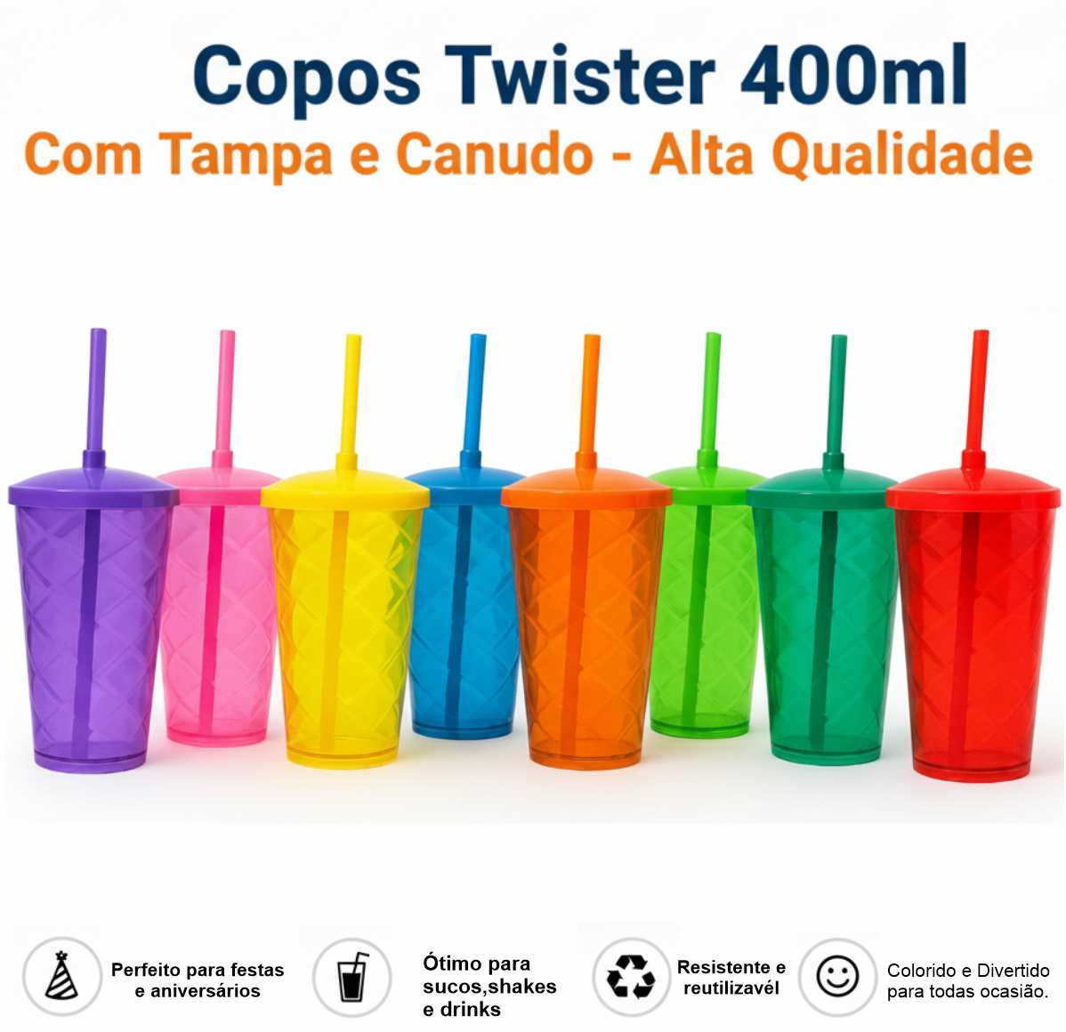 Copos Twister 400ml Com Tampa E Canudo
