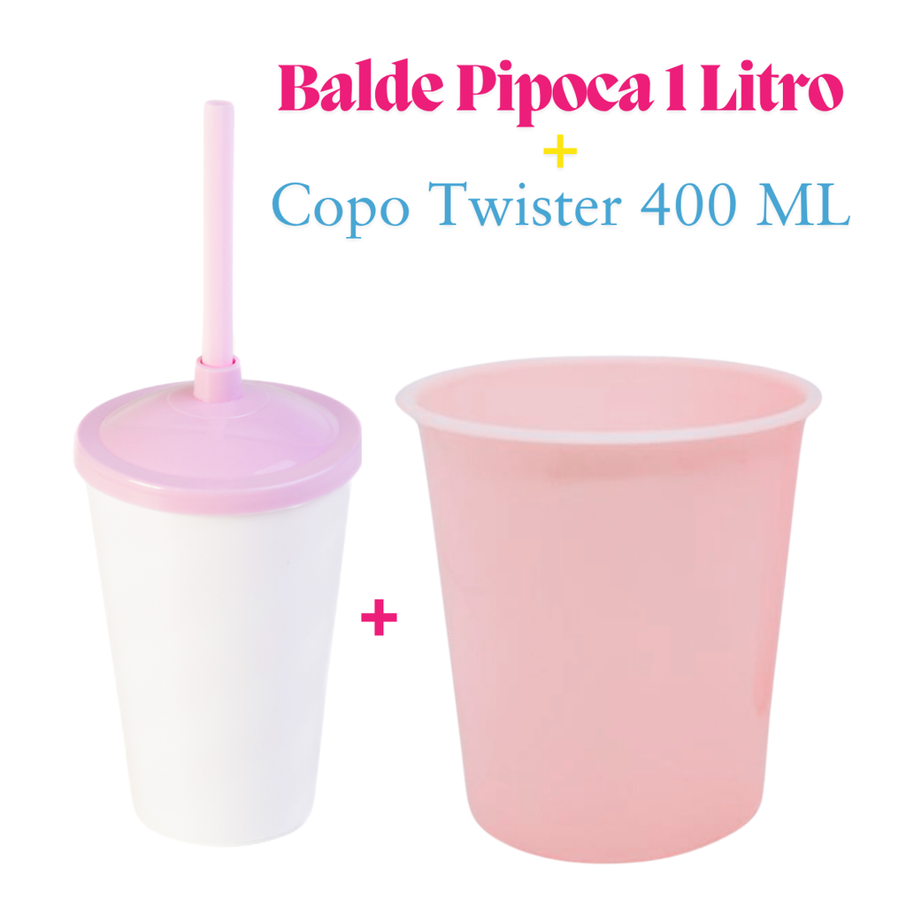 10 Kit Festa Baldinho Pipoca 1Lt + 10 Copos Twister Branco 400 Ml