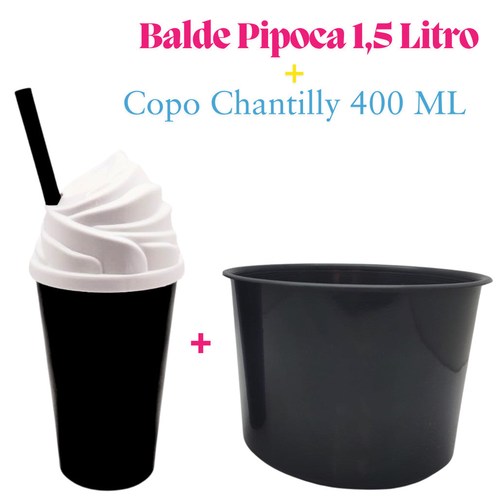 Kit Lembrança 15 Balde Pipoca 1,5 L+ 15 Copo Twister Tampa Chantily 400 ML