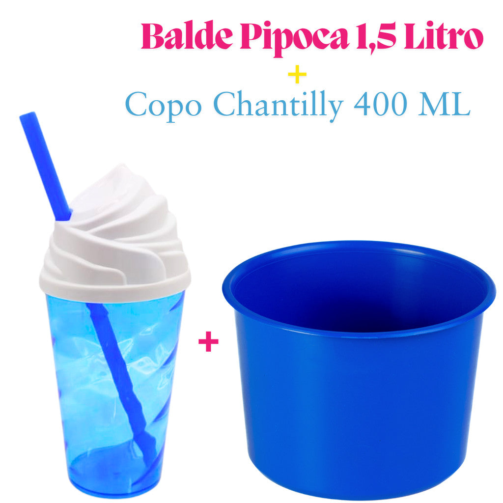 Kit Lembrança 15 Balde Pipoca 1,5 L+ 15 Copo Twister Tampa Chantily 400 ML