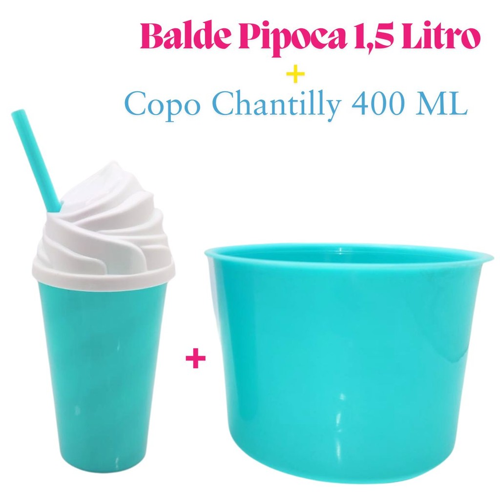 Kit Lembrança 15 Balde Pipoca 1,5 L+ 15 Copo Twister Tampa Chantily 400 ML