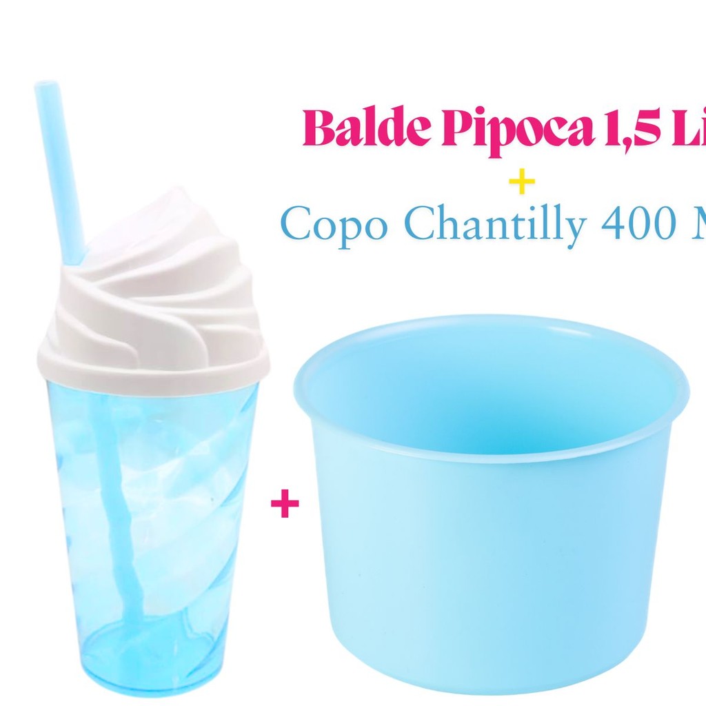 Kit Lembrança 15 Balde Pipoca 1,5 L+ 15 Copo Twister Tampa Chantily 400 ML