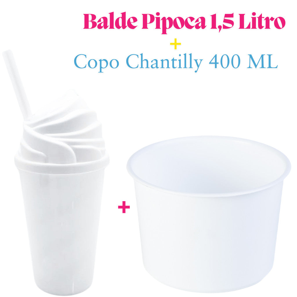 Kit Cineminha Lembrancinha 20 Balde Pipoca 1,5 L+ 20 Copo Chantily 400 ML Aniversario Festa Evento