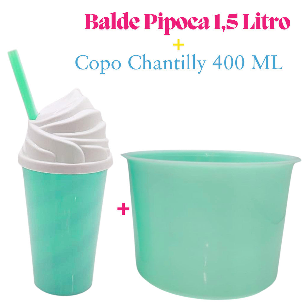 Kit Lembrança 15 Balde Pipoca 1,5 L+ 15 Copo Twister Tampa Chantily 400 ML