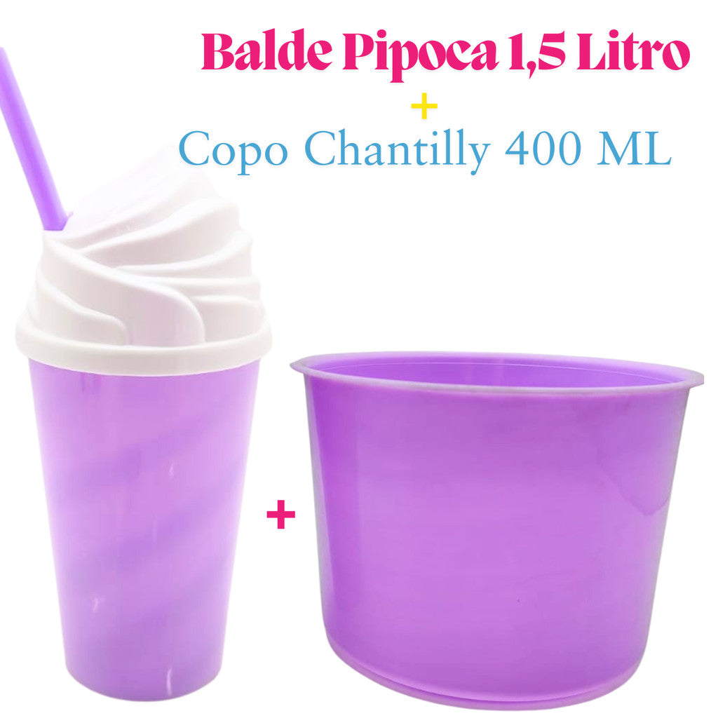Kit Lembrança 15 Balde Pipoca 1,5 L+ 15 Copo Twister Tampa Chantily 400 ML