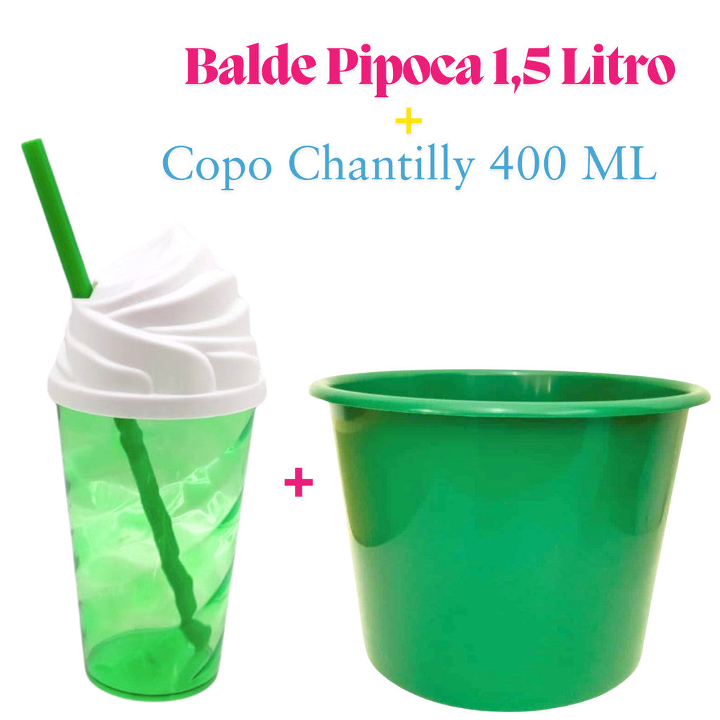 Kit Lembrança 15 Balde Pipoca 1,5 L+ 15 Copo Twister Tampa Chantily 400 ML