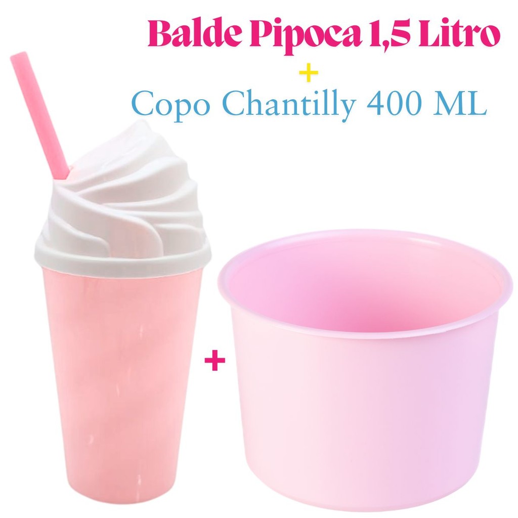 Kit Lembrança 15 Balde Pipoca 1,5 L+ 15 Copo Twister Tampa Chantily 400 ML
