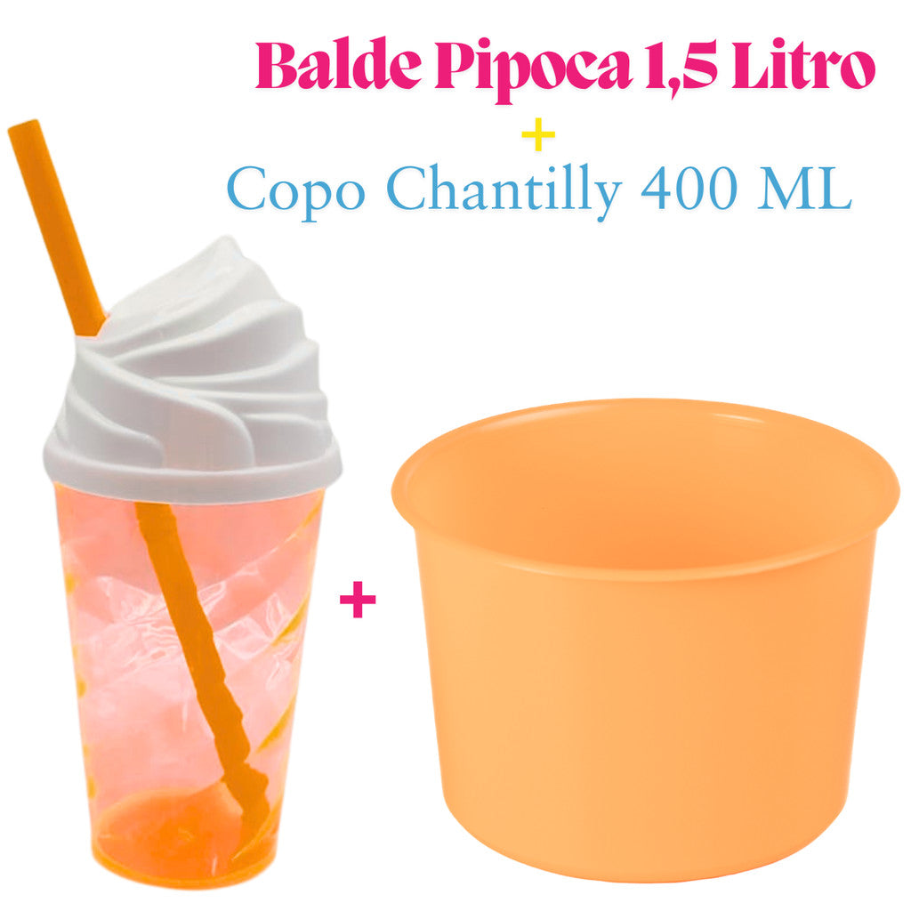 Kit Lembrança 15 Balde Pipoca 1,5 L+ 15 Copo Twister Tampa Chantily 400 ML