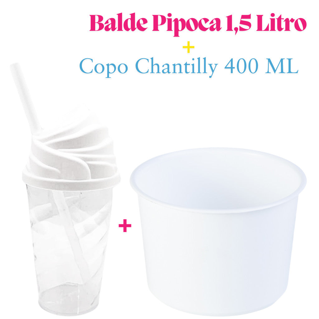 Kit Cineminha Lembrancinha 20 Balde Pipoca 1,5 L+ 20 Copo Chantily 400 ML Aniversario Festa Evento