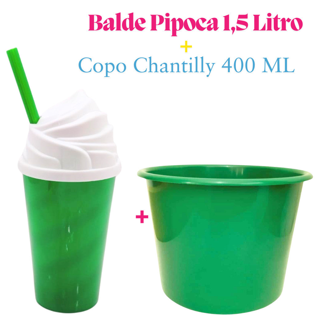 Kit Lembrança 15 Balde Pipoca 1,5 L+ 15 Copo Twister Tampa Chantily 400 ML