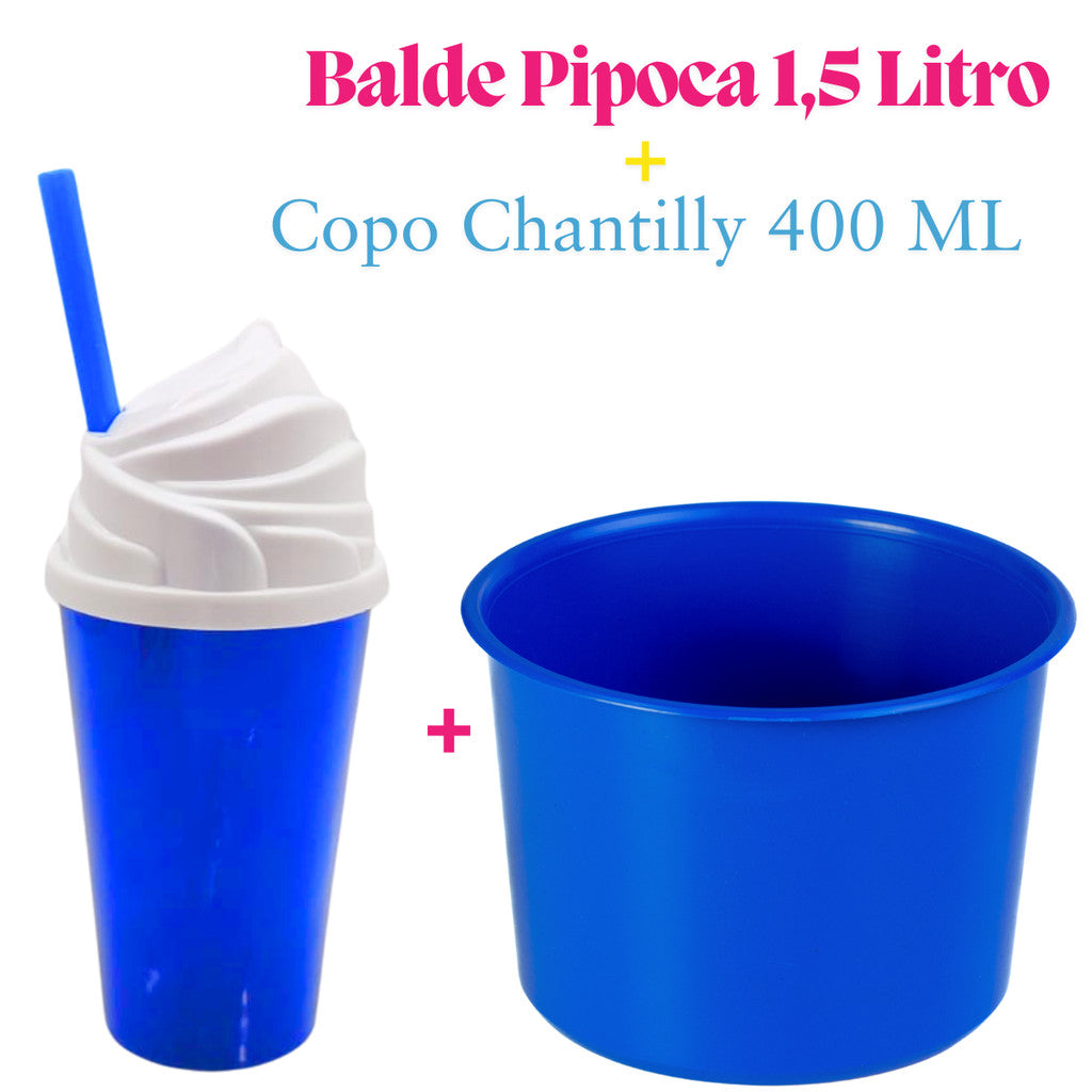 Kit Lembrança 15 Balde Pipoca 1,5 L+ 15 Copo Twister Tampa Chantily 400 ML