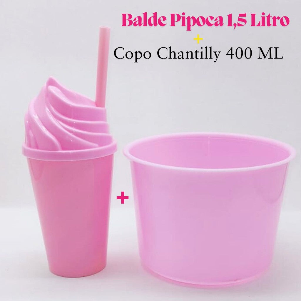 Kit Cineminha Lembrancinha 20 Balde Pipoca 1,5 L+ 20 Copo Chantily 400 ML Aniversario Festa Evento