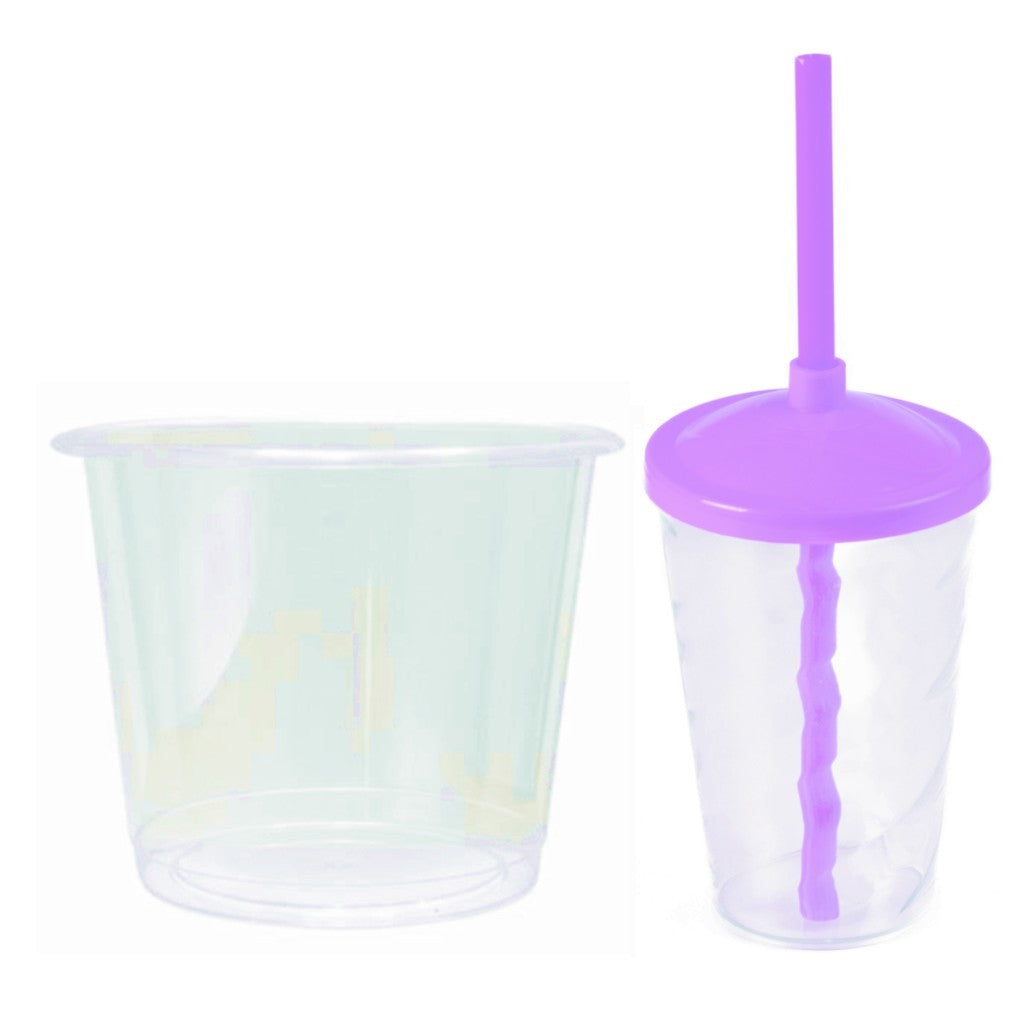 10 kits Lembrancinha Baldinho Transparente 1,5 Lt + 10 Copo Twister 400ml Transparente Tampa e Canudo Colorido