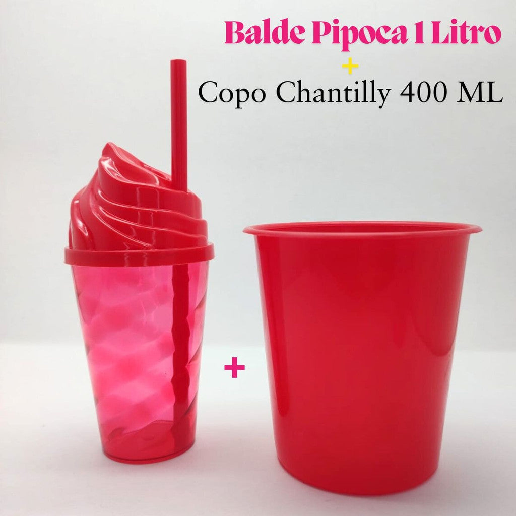 Kit Cinema 30 Baldinho Pop Pipoca 1 L + 30 Copo Chantilly 400ml Aniversario Lembrancinha