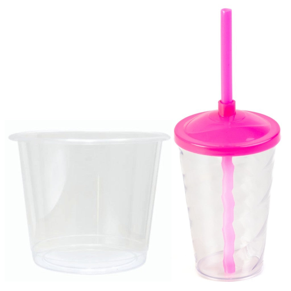 10 kits Lembrancinha Baldinho Transparente 1,5 Lt + 10 Copo Twister 400ml Transparente Tampa e Canudo Colorido