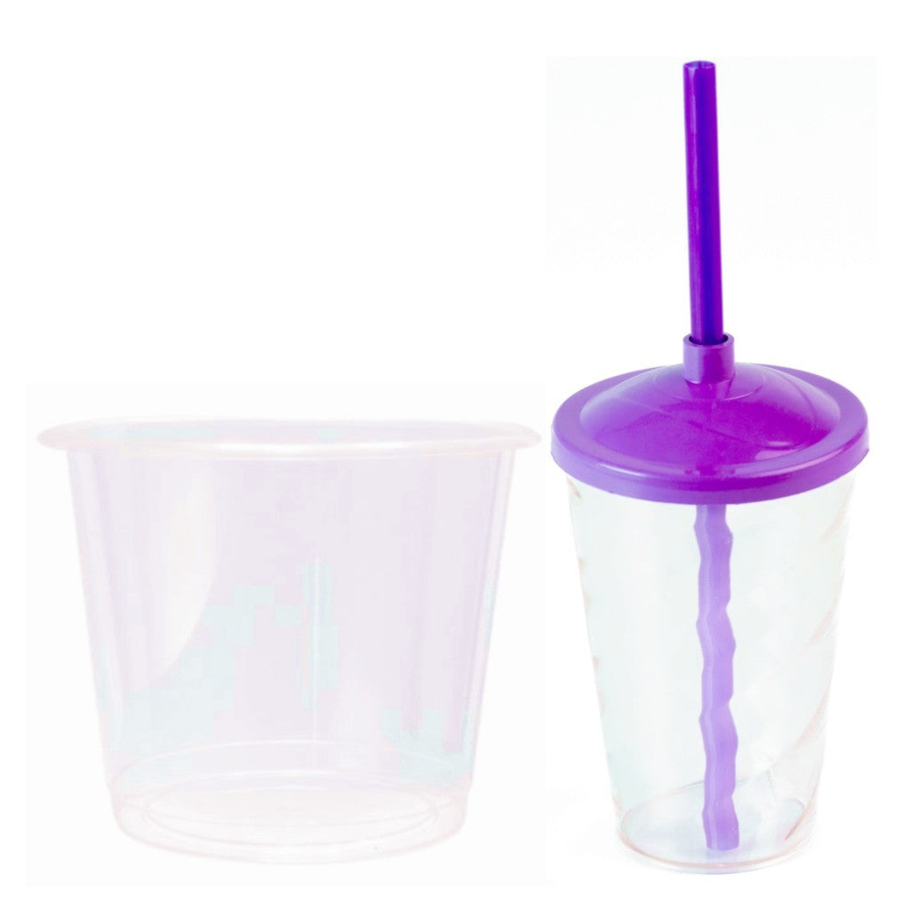 10 kits Lembrancinha Baldinho Transparente 1,5 Lt + 10 Copo Twister 400ml Transparente Tampa e Canudo Colorido