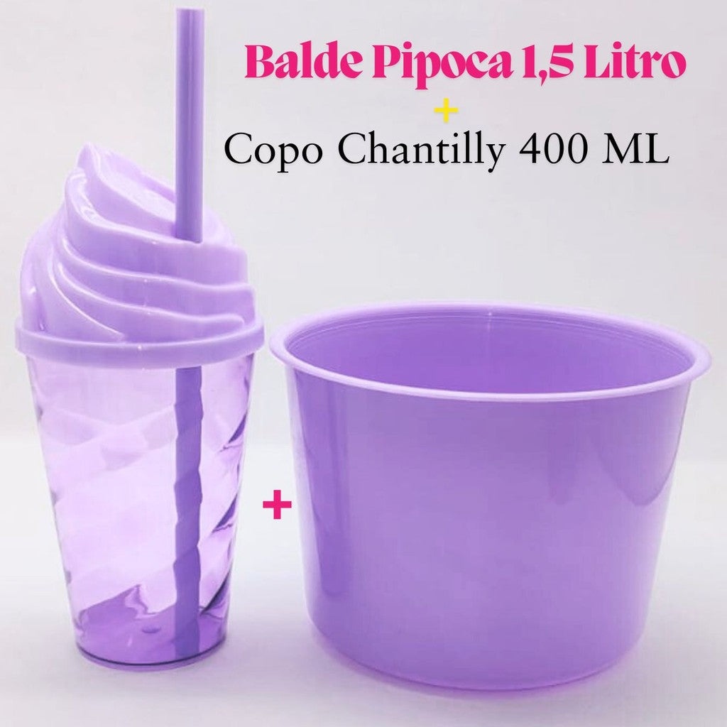 Kit Cineminha Lembrancinha 20 Balde Pipoca 1,5 L+ 20 Copo Chantily 400 ML Aniversario Festa Evento