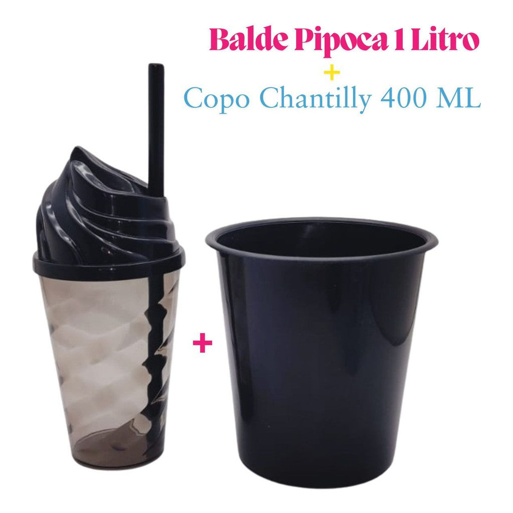 Kit Cinema 30 Baldinho Pop Pipoca 1 L + 30 Copo Chantilly 400ml Aniversario Lembrancinha