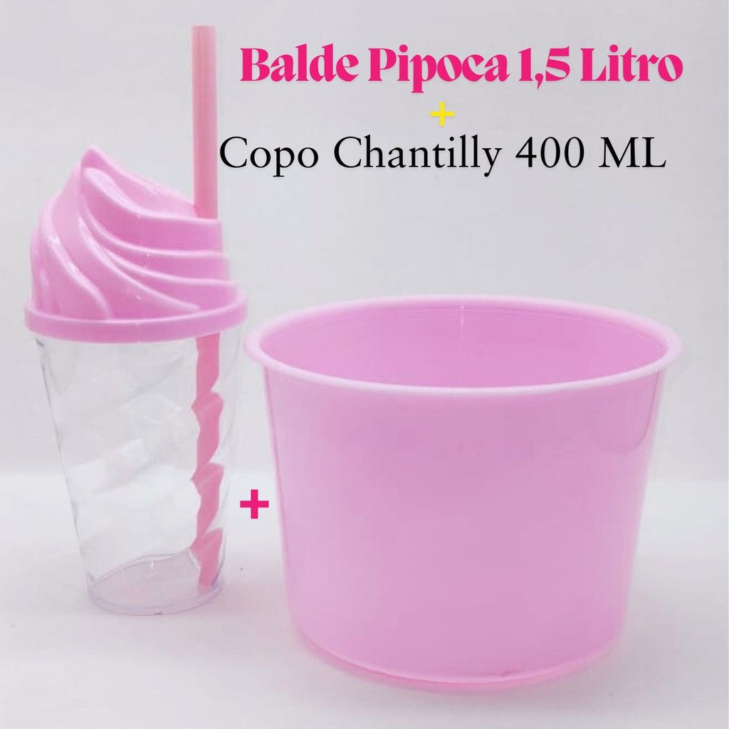 Kit Cineminha Lembrancinha 20 Balde Pipoca 1,5 L+ 20 Copo Chantily 400 ML Aniversario Festa Evento