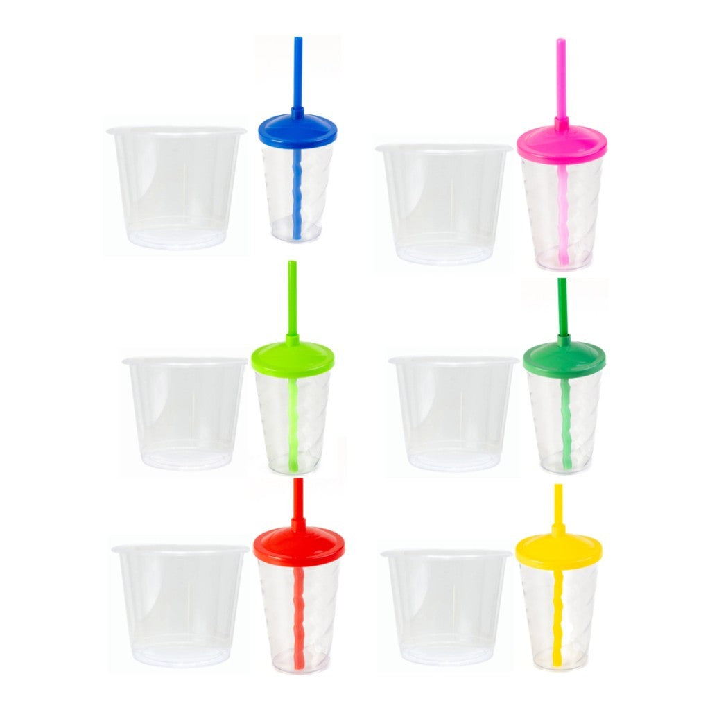 10 kits Lembrancinha Baldinho Transparente 1,5 Lt + 10 Copo Twister 400ml Transparente Tampa e Canudo Colorido