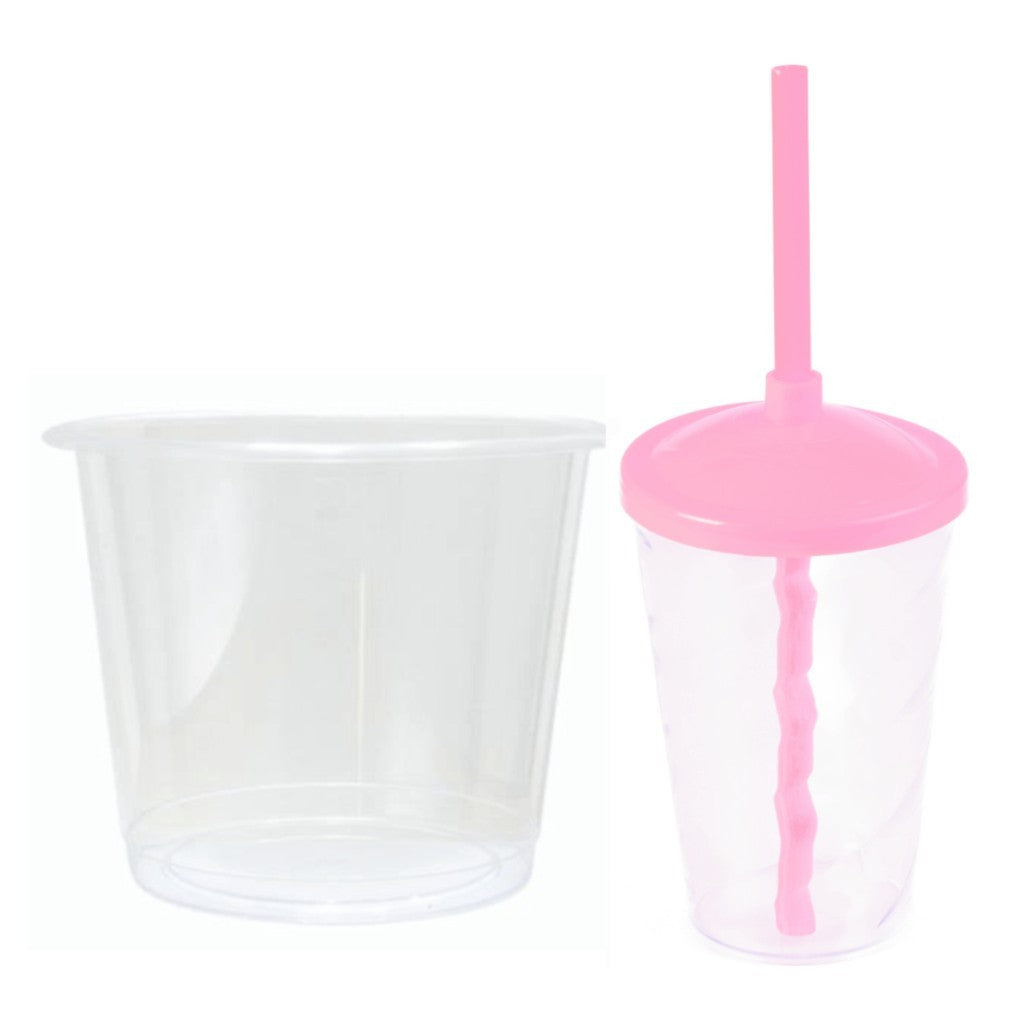 10 kits Lembrancinha Baldinho Transparente 1,5 Lt + 10 Copo Twister 400ml Transparente Tampa e Canudo Colorido