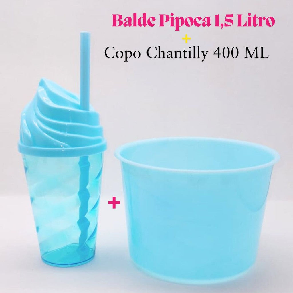 Kit Cineminha Lembrancinha 20 Balde Pipoca 1,5 L+ 20 Copo Chantily 400 ML Aniversario Festa Evento