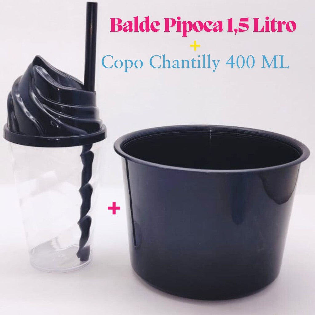 Kit Cineminha Lembrancinha 20 Balde Pipoca 1,5 L+ 20 Copo Chantily 400 ML Aniversario Festa Evento