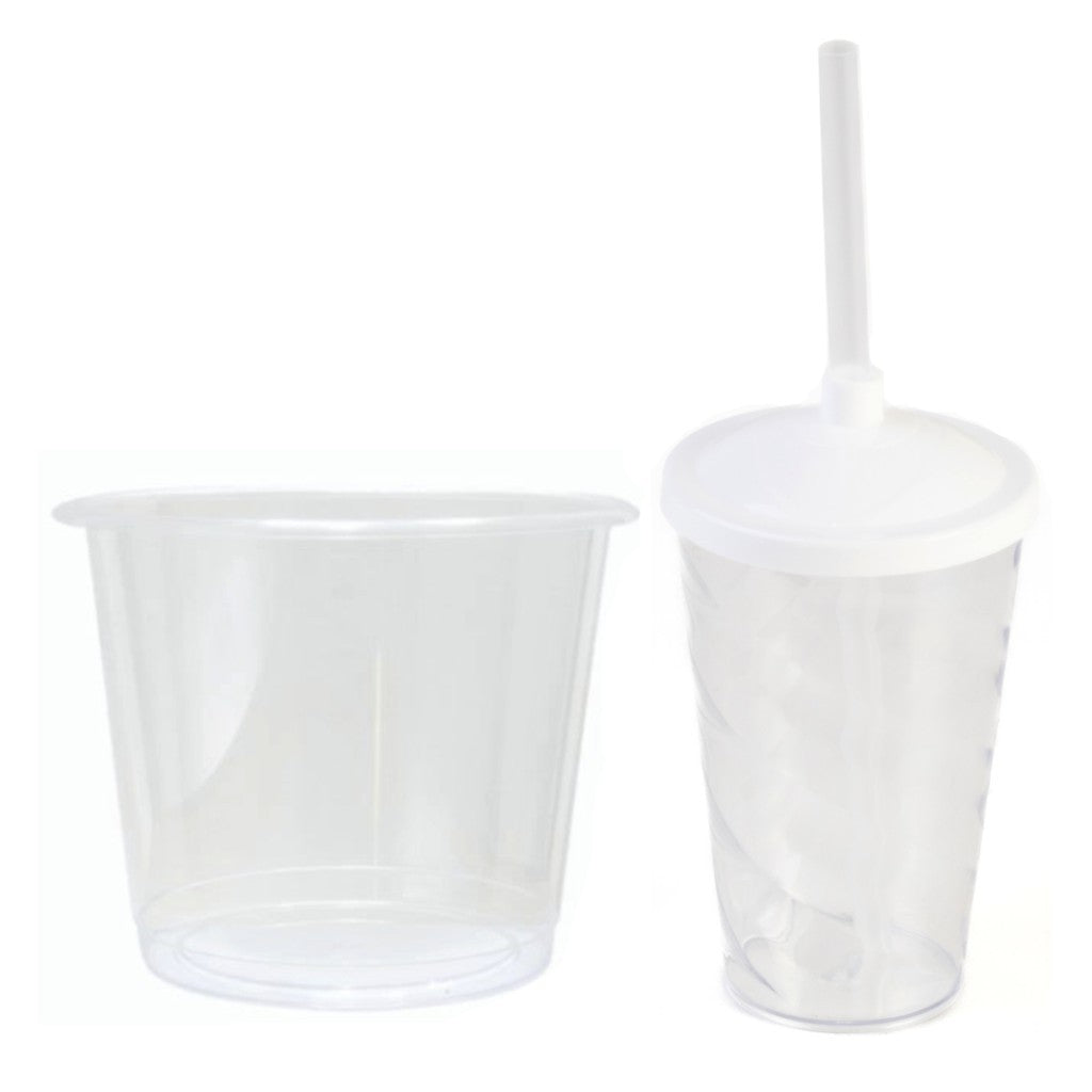 10 kits Lembrancinha Baldinho Transparente 1,5 Lt + 10 Copo Twister 400ml Transparente Tampa e Canudo Colorido