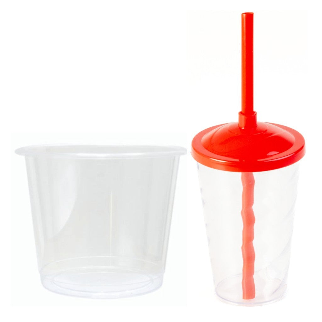 10 kits Lembrancinha Baldinho Transparente 1,5 Lt + 10 Copo Twister 400ml Transparente Tampa e Canudo Colorido