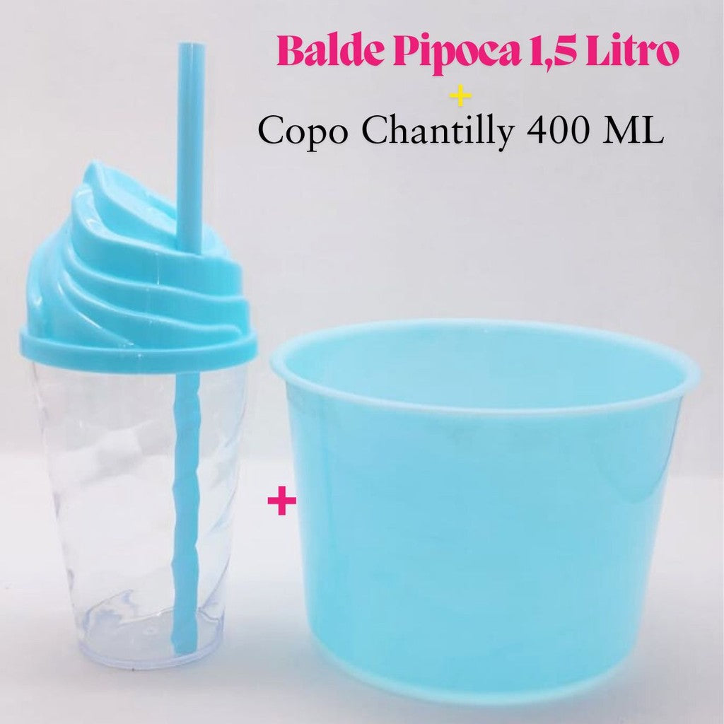 Kit Cineminha Lembrancinha 20 Balde Pipoca 1,5 L+ 20 Copo Chantily 400 ML Aniversario Festa Evento