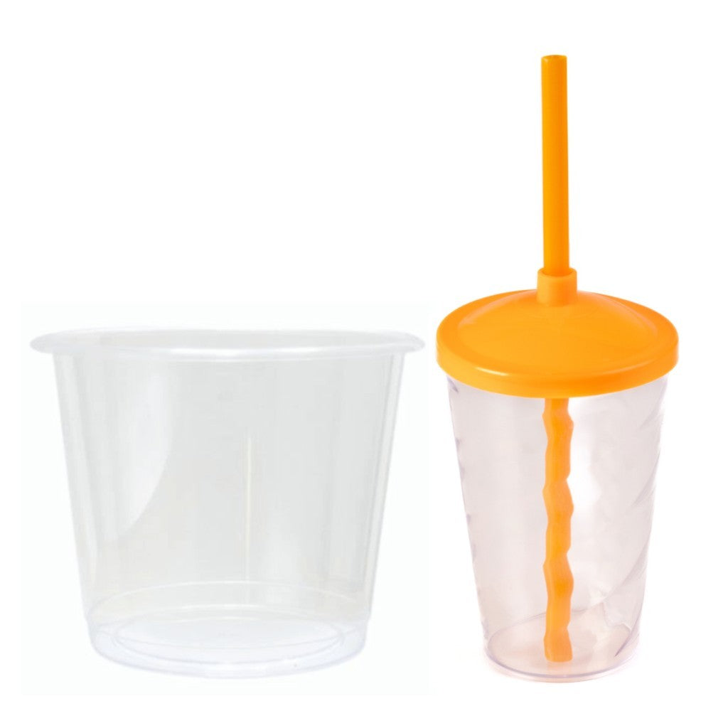10 kits Lembrancinha Baldinho Transparente 1,5 Lt + 10 Copo Twister 400ml Transparente Tampa e Canudo Colorido