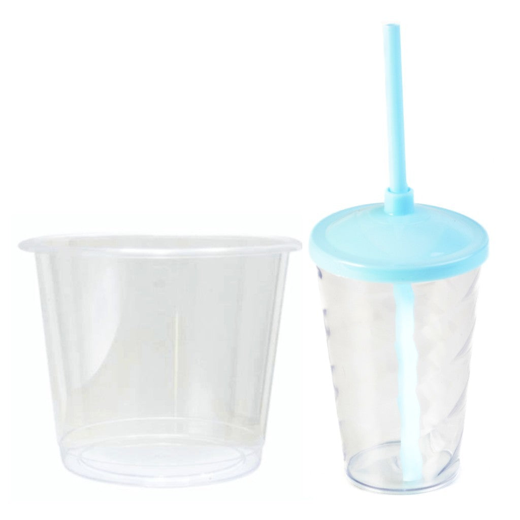 10 kits Lembrancinha Baldinho Transparente 1,5 Lt + 10 Copo Twister 400ml Transparente Tampa e Canudo Colorido