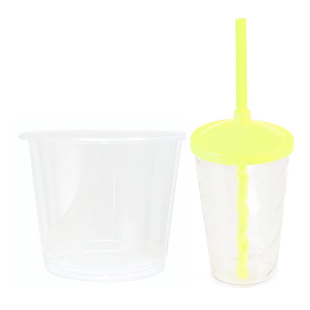 10 kits Lembrancinha Baldinho Transparente 1,5 Lt + 10 Copo Twister 400ml Transparente Tampa e Canudo Colorido