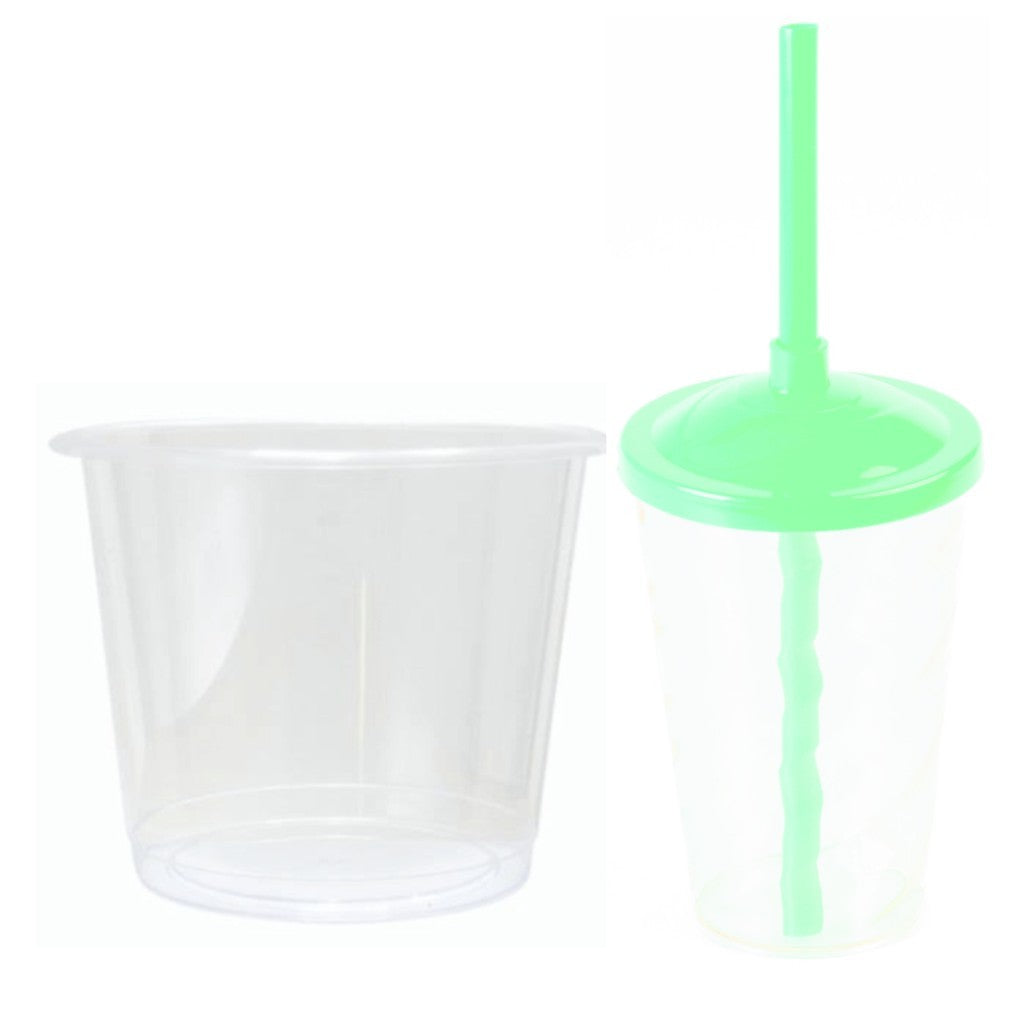 10 kits Lembrancinha Baldinho Transparente 1,5 Lt + 10 Copo Twister 400ml Transparente Tampa e Canudo Colorido