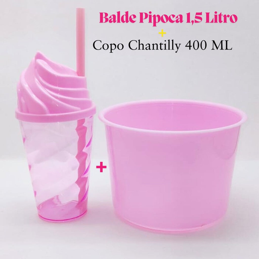 Kit Cineminha Lembrancinha 20 Balde Pipoca 1,5 L+ 20 Copo Chantily 400 ML Aniversario Festa Evento