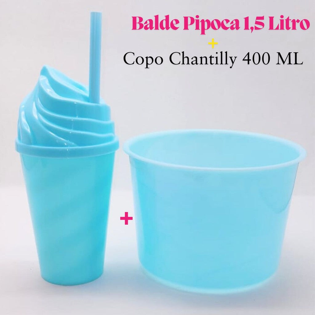 Kit Cineminha Lembrancinha 20 Balde Pipoca 1,5 L+ 20 Copo Chantily 400 ML Aniversario Festa Evento